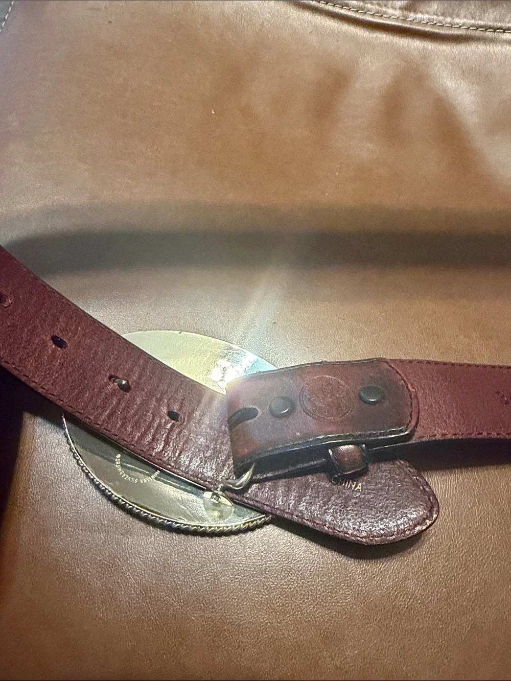 Montana Silversmiths Brown Leather Belt with Gold Texas State Buckle